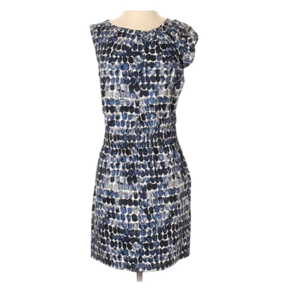 Kate Spade Saturday Blue Dot Cotton Asymmetrical Dress Blue,Grey,White Medium
